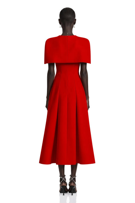 Felicita Midi Dress Red Shawl Detail Shirred