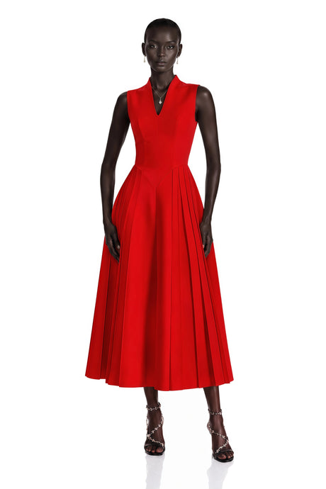 Felicita Midi Dress Red Shawl Detail Shirred