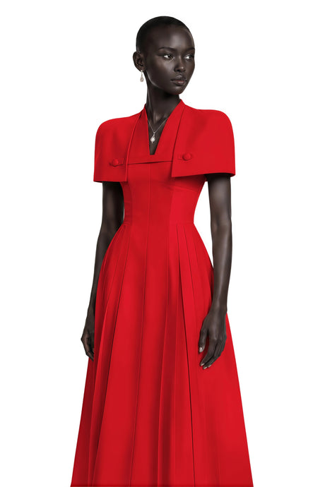 Felicita Midi Dress Red Shawl Detail Shirred
