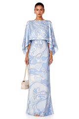Lucasta Blue VNeck Color Block Maxi Dress Set