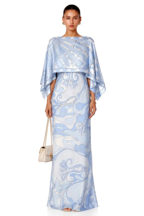 Lucasta Blue VNeck Color Block Maxi Dress Set