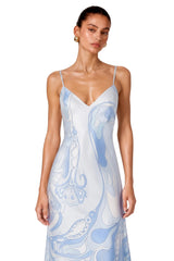 Lucasta Blue VNeck Color Block Maxi Dress Set
