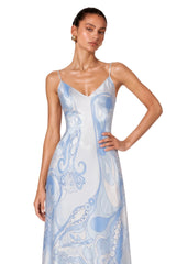Lucasta Blue VNeck Color Block Maxi Dress Set
