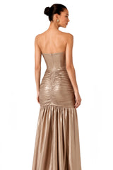 Lucasta Brown Strapless Ruched Draped Mini Dress