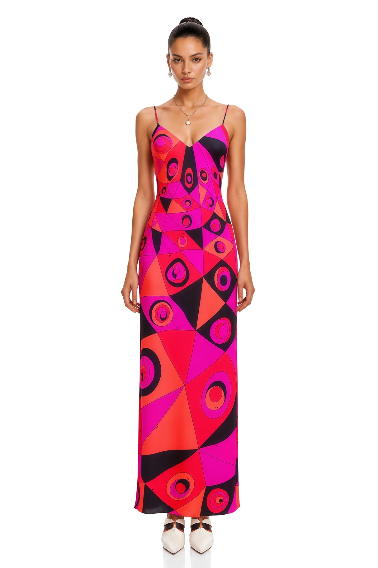 Lucasta Red VNeck Color Block Maxi Dress