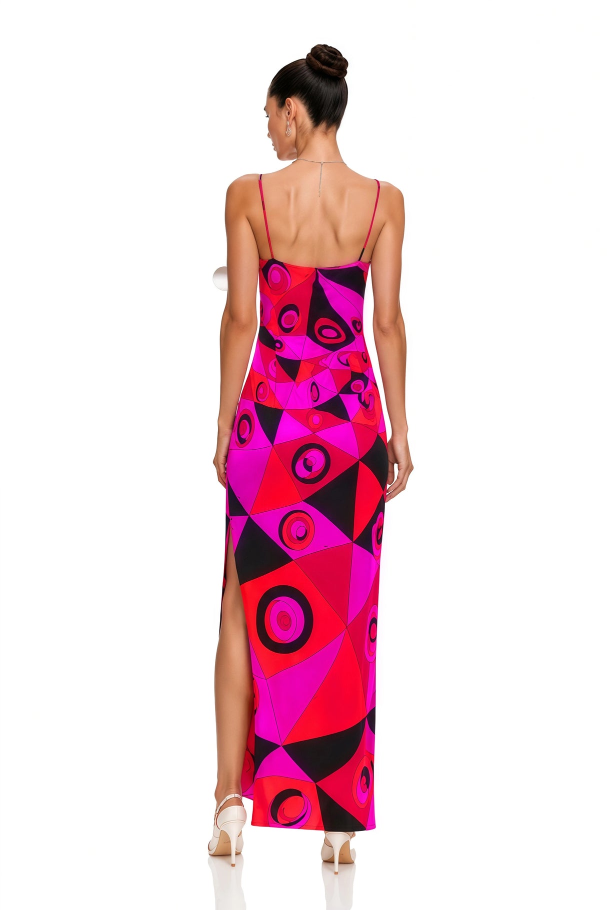 Lucasta Red VNeck Color Block Maxi Dress