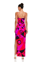 Lucasta Red VNeck Color Block Maxi Dress