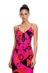 Lucasta Red VNeck Color Block Maxi Dress