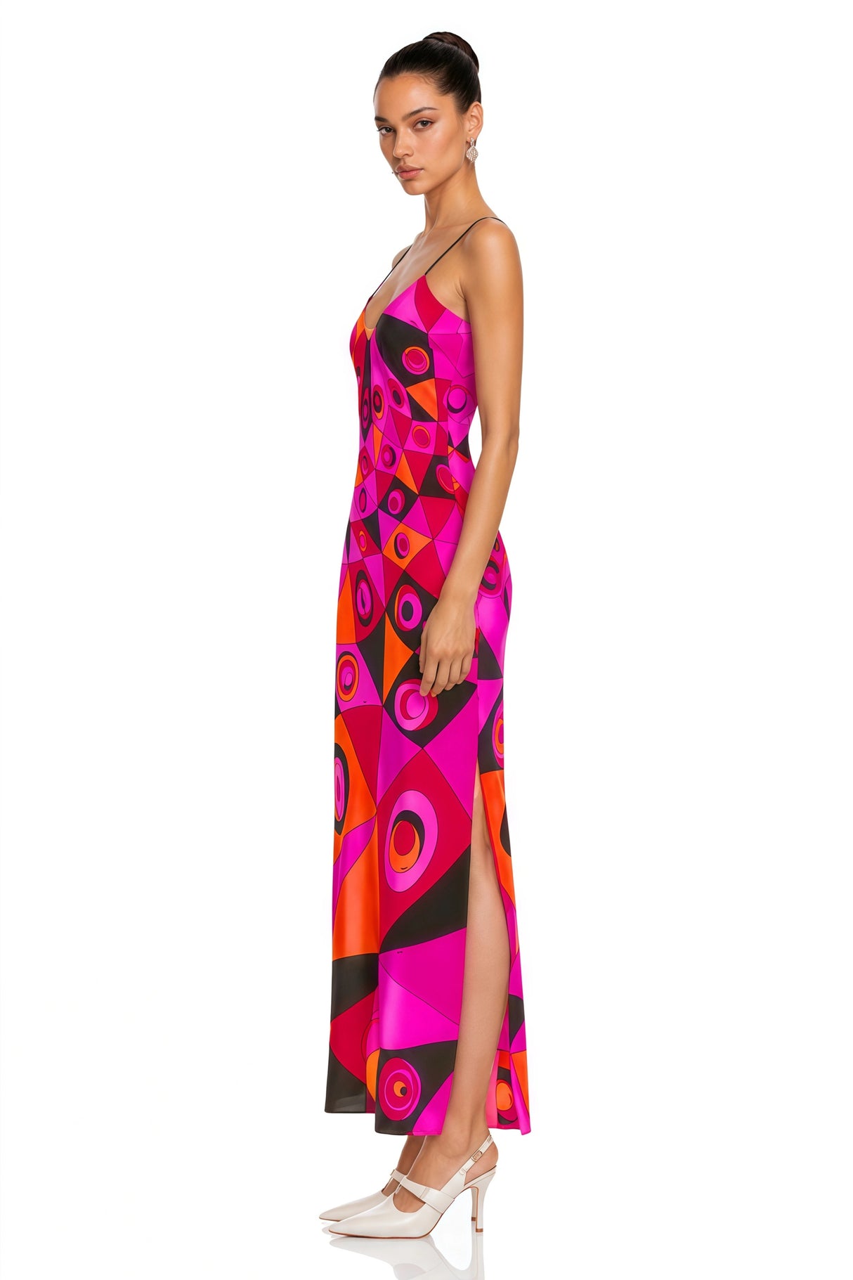Lucasta Red VNeck Color Block Maxi Dress