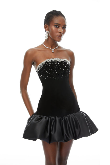 Taliyah Mini Dress Black Beaded Embellished Velvet
