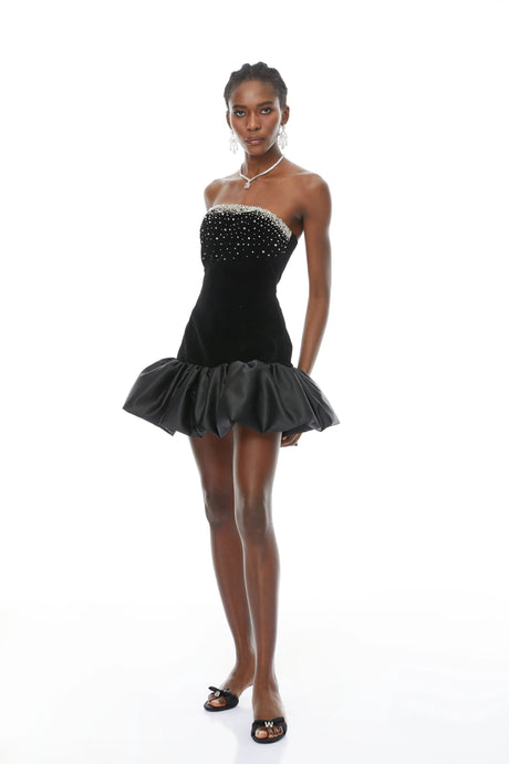 Taliyah Mini Dress Black Beaded Embellished Velvet