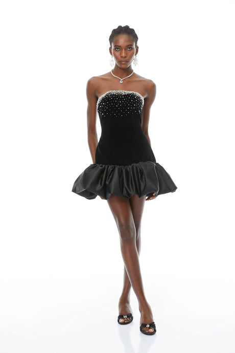 Taliyah Mini Dress Black Beaded Embellished Velvet
