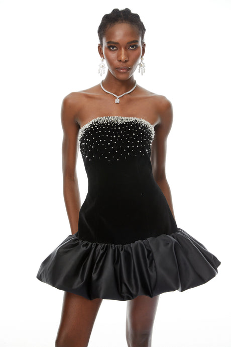 Taliyah Mini Dress Black Beaded Embellished Velvet