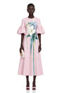 Lucía Pink Floral Print Midi Dress with Puff Sleeves
