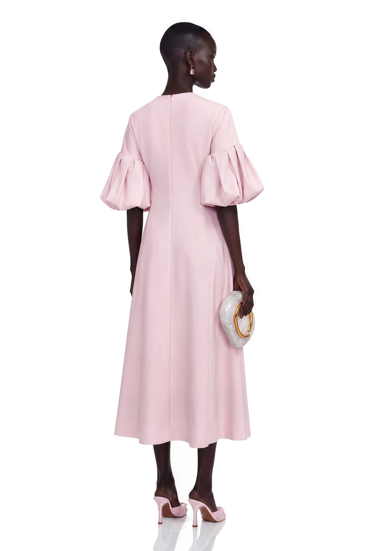Lucía Pink Floral Print Midi Dress with Puff Sleeves