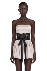 Luciana Champagne Off Shoulder Mini Dress with Lace Panels