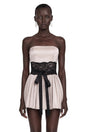 Luciana Champagne Off Shoulder Mini Dress with Lace Panels