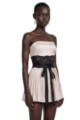 Luciana Champagne Off Shoulder Mini Dress with Lace Panels