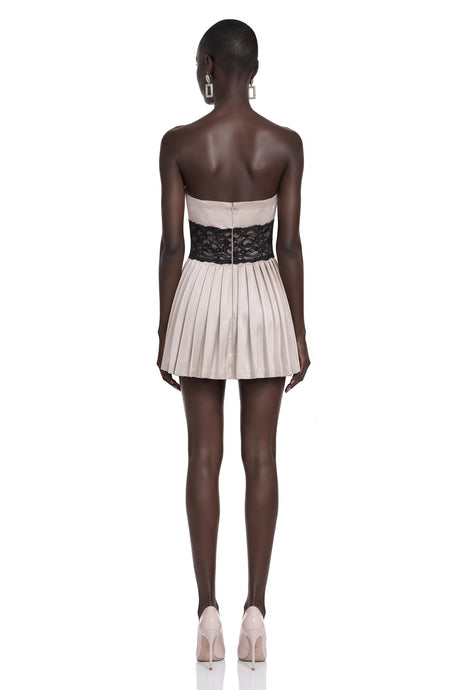 Maia Mini Dress Champagne Off Shoulder with Lace Panels