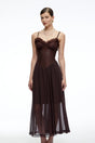 Luciana Chocolate Brown Ruffled Midi Dress with Lace Panels