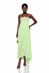 Luciana Emerald Green Sleeveless Maxi Dress with Lace Panels