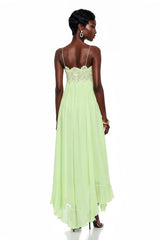 Luciana Emerald Green Sleeveless Maxi Dress with Lace Panels