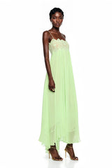 Luciana Emerald Green Sleeveless Maxi Dress with Lace Panels