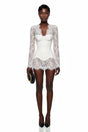 Luciana White Plunge Neck Mini Dress with Lace Panel