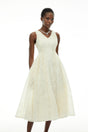 Luciana White Sleeveless Midi Dress with Fitted Bodice