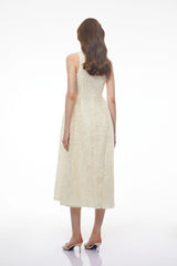 Luciana White Sleeveless Midi Dress with Fitted Bodice