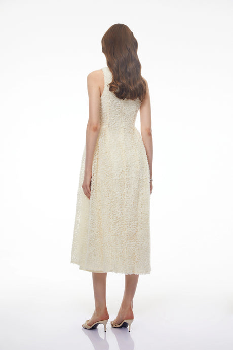 Hazel Midi Dress White Sleeveless with Fitted Bodice