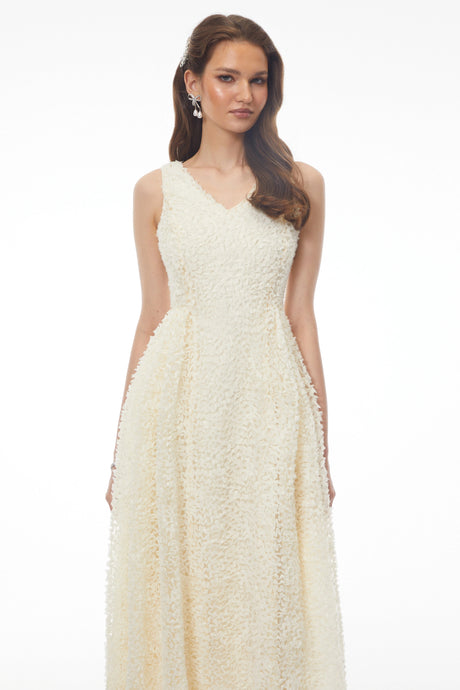 Hazel Midi Dress White Sleeveless with Fitted Bodice