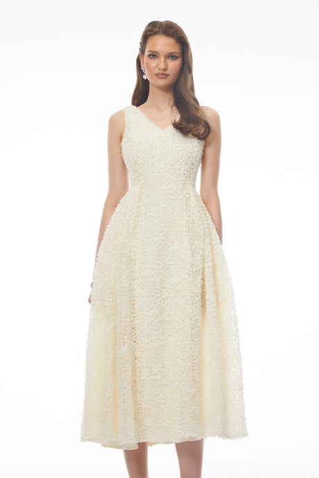 Hazel Midi Dress White Sleeveless with Fitted Bodice