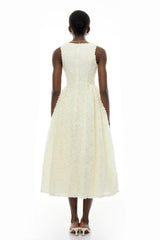 Luciana White Sleeveless Midi Dress with Fitted Bodice