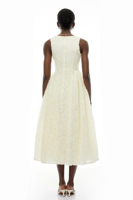 Mallory Midi Dress White Sleeveless with Fitted Bodice