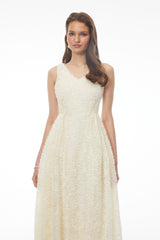 Luciana White Sleeveless Midi Dress with Fitted Bodice