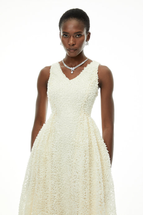 Mallory Midi Dress White Sleeveless with Fitted Bodice