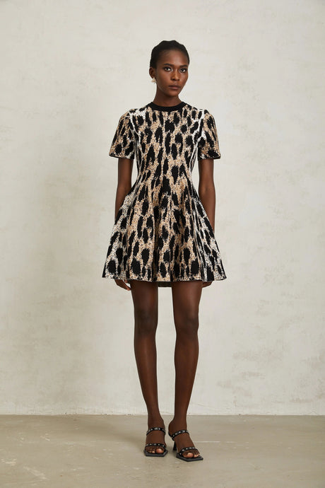 Fortunata Mini Dress Brown Leopard Knit