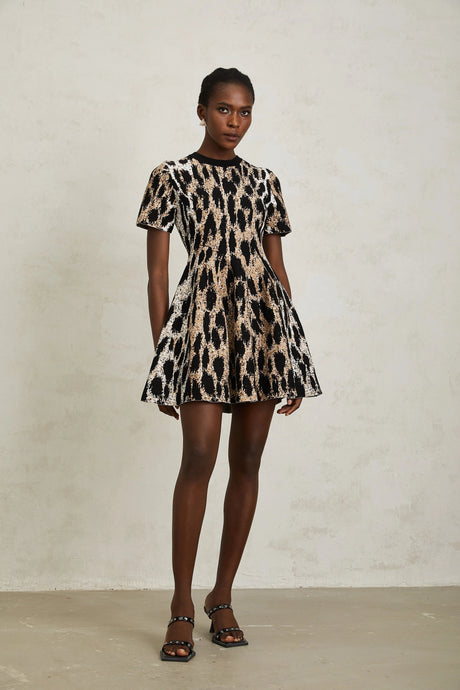Fortunata Mini Dress Brown Leopard Knit