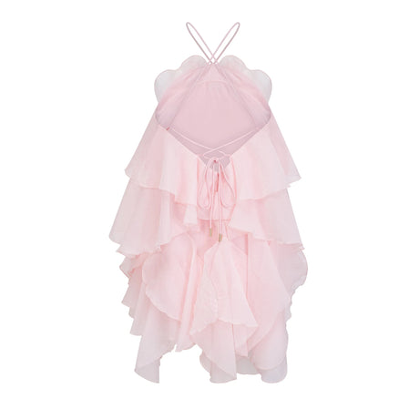 Stefania Mini Dress Pink Tiered Ruffled