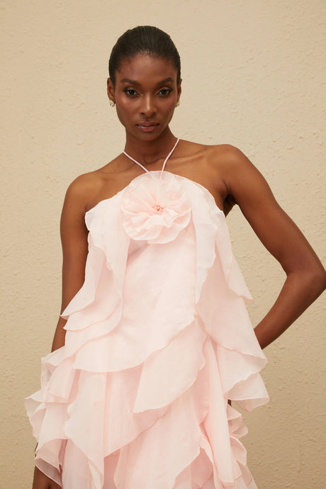 Stefania Mini Dress Pink Tiered Ruffled