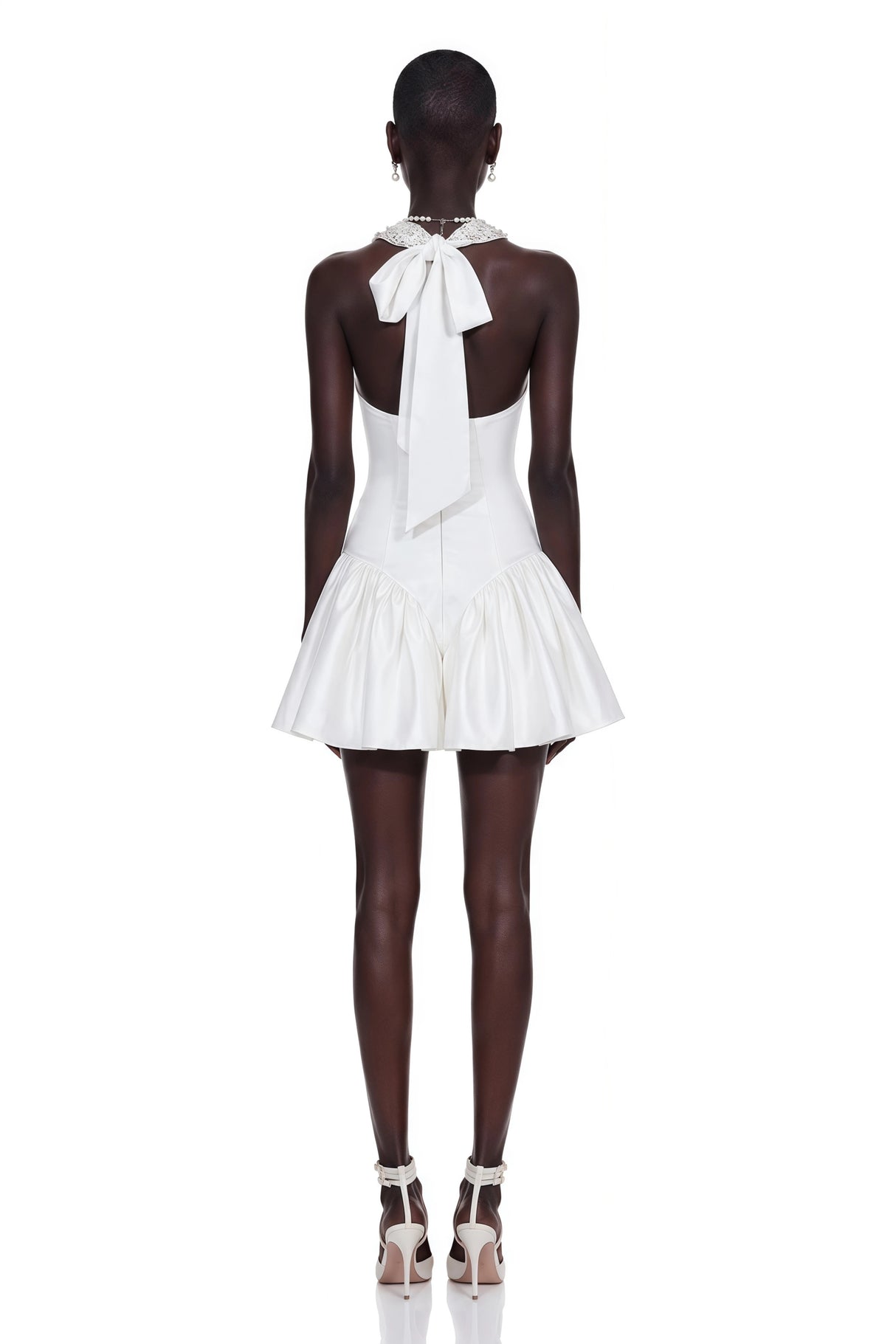 Lucie White Halterneck Mini Dress with Crystal Trim