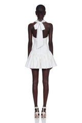 Lucie White Halterneck Mini Dress with Crystal Trim
