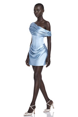 Lucienne Light Blue One Shoulder Ruched Mini Dress