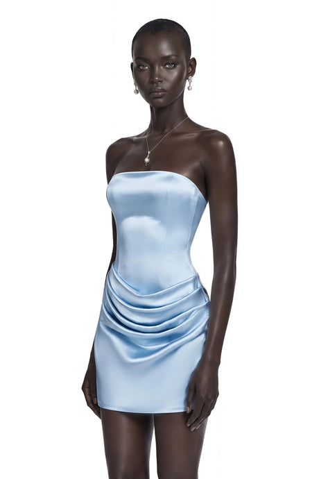 Alessandra Mini Dress Light Blue One Shoulder Ruched