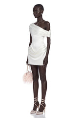 Lucienne White One Shoulder Ruched Mini Dress