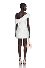 Lucienne White One Shoulder Ruched Mini Dress