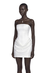 Lucienne White One Shoulder Ruched Mini Dress