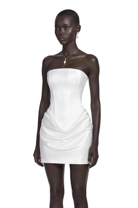 Bice Mini Dress White One Shoulder Ruched