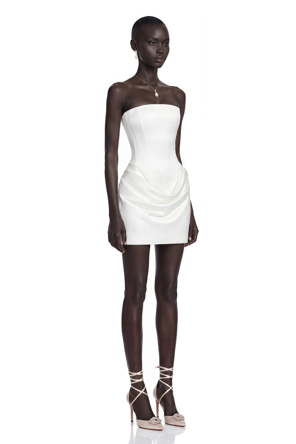 Lucienne White One Shoulder Ruched Mini Dress